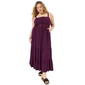 Torrid Lace Inset Maxi Dress Women’s Plus Size 2 Deep Purple
